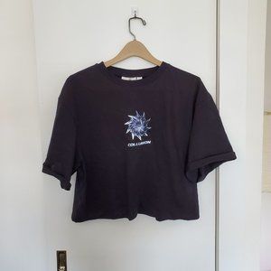 COLLUSION boxy crop fit T-shirt with spike print in black